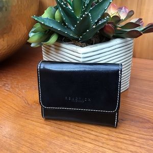 Kenneth Cole Reaction Compact Tri-Fold Wallet - Black Patent & White Stitching